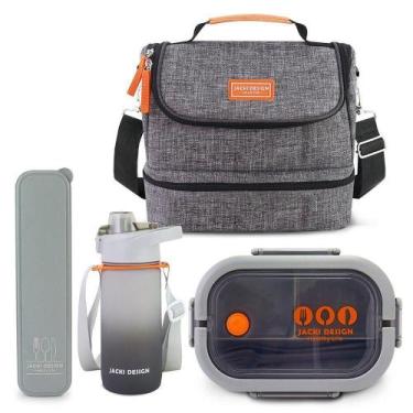 Imagem de Kit Bolsa Térmica, Marmita, Garrafa 550ml, Porta Talheres Vibe Cinza -