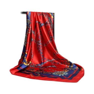 Imagem de Lenço De Seda Feminino Grande 90x90cm, Marca De Luxo, Xale Quadrado Es