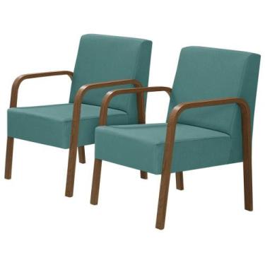 Imagem de Kit 2 Poltronas 1 Lugar Jade Braço Madeira D Salla Turquesa