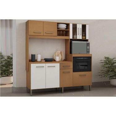 Imagem de Kit Cozinha Completa Helena 8 Portas 1 Gaveta MDF 186cm Branco com Nichos Moderno