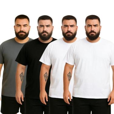 Imagem de Kit 4 Camisetas Masculina Plus Size Lisa Algodão Premium-Masculino