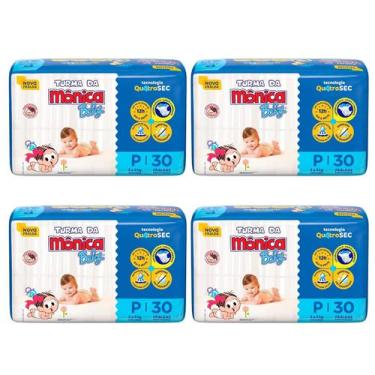 Imagem de Fralda Turma da Mônica Baby Jumbo Tamanho P - 4 Pacotes com 30 Fraldas