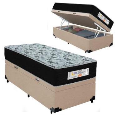 Imagem de Cama Box Baú Solteiro Suede + Colchão Molas Ensacadas SerenePrime Sonn