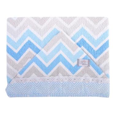 Imagem de Toalha Bebe Capuz Forro em Fralda Estampada Chevron Menino Azul 70cmx9