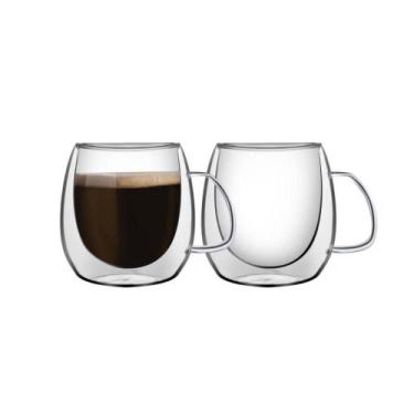 Imagem de Conjunto De Xícaras Para Café 100ml Vidro Duplo Com Alças 2 Peças Tram