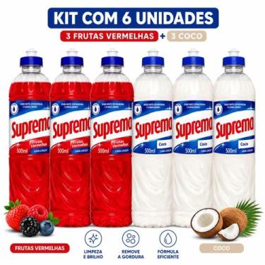 Imagem de Detergente Lava Louça Liquido Suprema Misto 3 Coco e 3 Frutas Vermelha