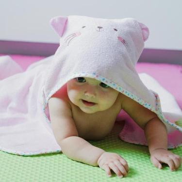 Imagem de Toalha de banho infantil bebê lisa c/ capuz bordado e forro de fralda 
