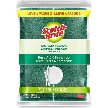 Imagem de Esponja para Limpeza Scotch Brite Cozinha Verde e Amarelo Multiuso Alto Poder Bloco com 4 Unidades