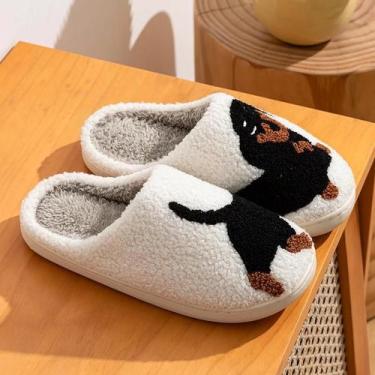 Imagem de Pantufas De Inverno Femininas De Pelúcia Com Estampa De Cachorro Fofo,