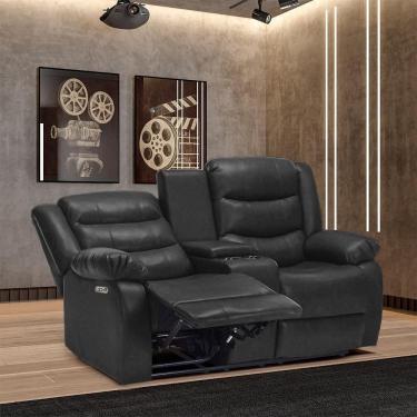 Imagem de Poltrona Reclinável Elétrica Hollywood 2 Lugares com Massagem Corino Preto Gran Belo