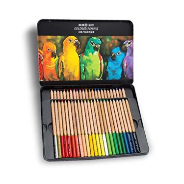 Imagem de Lápis de cor à base de óleo, 48 cores, pintados à mão, caixa de ferro profissional para estudantes