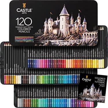 Imagem de Castle Art Supplies Conjunto de 120 lápis de cor | Lápis de coloração de núcleo macio de qualidade para adultos, profissionais e coloristas | Protegido e organizado em caixa de lata de apresentação