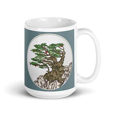 Imagem de Caneca de ioga com círculo Zen Budista Japonês Árvore Bonsai no Círculo Zen Retrô