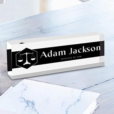 Imagem de Placa de nome de escritório personalizada para mesa, placa de nome de acrílico personalizada com design de advogado com nome e título, placa de nome cubóide impressa colorida (20 x 6 x 3 cm)