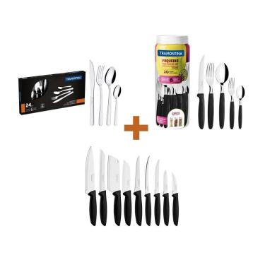 Imagem de KIT - 1 Faqueiro Inox 30 Peças + 1 Conjunto Facas 9pç + 1 Faqueiro Inox 24pç - Tramontina