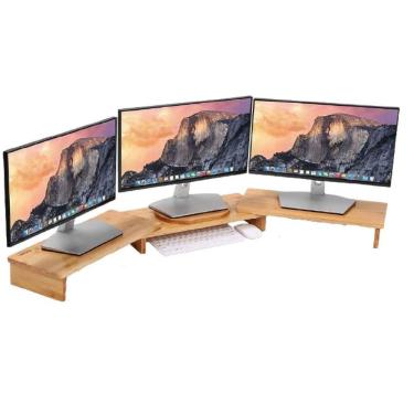 Imagem de Suporte Triplo Monitor Tv Mesinha Em Madeira Maciça