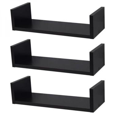 Imagem de Kit com 3 Prateleiras U com Suporte Invisível 40X20cm Preta