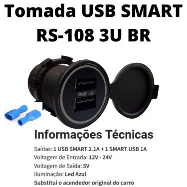 Imagem de Tomada Usb Veicular Carregador Celular Tablet Gps Roadstar RS-1083U BR Bivolt
