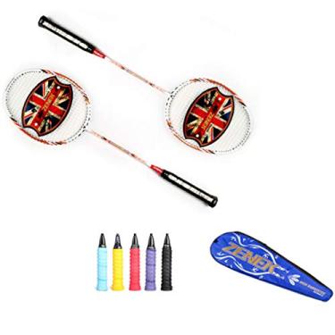 Imagem de HiXB Raquete de Badminton Dois Jogadores Conjuntos de Treino Adequado para Adultos Presentes Crianças, Laranja Branco