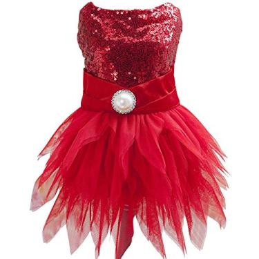 Imagem de Vestido de festa de acampamento de cetim com saia de dança para cachorro fantasia de animal de estimação de natal com cinturas de feixe TangpanTangpan X-Small vermelho YP-QZ008-RD-XS