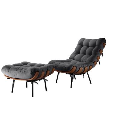 Imagem de Poltrona E Puff Costela Confort Linho Grafite