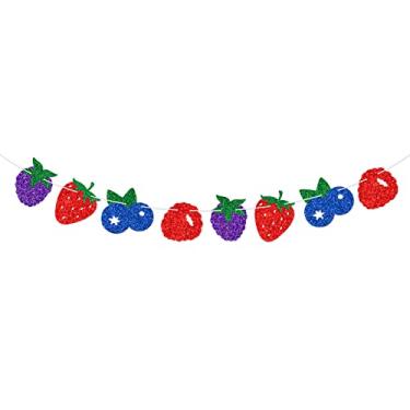 Imagem de Banner de frutas vermelhas Jamberry guirlanda de aniversário morango framboesa mirtilo Blackberry decoração de festa chá de bebê glitter acessório de foto pré-amarrado