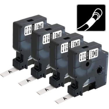 Imagem de Rhino 5200 Tape Aonomi Substituição para Dymo 18053 3/8" 9 mm Tubo termorretrátil para preto sobre branco DYMO Rhino Heat Shrink Tube compatível com DYMO Rhino 4200, 5200, 5000, 6000, etiquetadora, pacote com 4