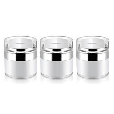 Imagem de Furnido Pacote com 3 frascos de bomba Airless de 14 g, recipientes vazios de cosméticos de maquiagem acrílica com bomba de pressão, frasco de loção de viagem recarregável sem ar com tampa para hidratante espesso, creme de cuidados com a pele, branco