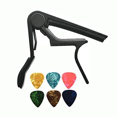 Imagem de Palhetas de Guitarra Capo Acessórios de Guitarra Acústica Trigger Capo Chave Grampo Preto com 6 Palhetas de Guitarra