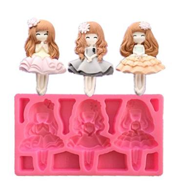 Imagem de 3 furos bonito balé menina princesa DIY 3D molde de silicone fazer blocos de gelo doces sabonetes sabonetes bolos mousse velas de gelatina assar
