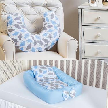 Imagem de Ninho Redutor Rolinho + Almofada Amamentação Nuvem Azul