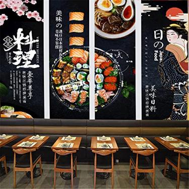 Imagem de Imagem de comida japonesa papel de parede 3D restaurante de sushi fundo preto papéis de parede mural lanche bar papéis de parede decoração industrial 250 cm (C)×175 cm (A)