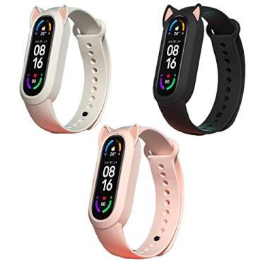 Imagem de 3 alças de reposição, compatíveis com a pulseira Xiaomi Band 7/6/5/4/3 à prova d'água, alça macia TPU para homens e mulheres