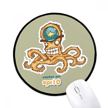Imagem de Almofada de mouse laranja polvo padrão de vida marinha desktop escritório tapete redondo para computador