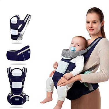 Imagem de Bolsa Canguru Ergonômico Bebê Mãe Premium 12 Posições 3 Em 1 cor Azul Marinho