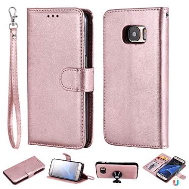 Imagem de Capa carteira para Samsung Galaxy S7, [2 em 1 destacável] Capa protetora flip de couro PU magnético com compartimentos para cartão [capa interna à prova de choque de TPU] Capa para Samsung Galaxy S7 (rosa)