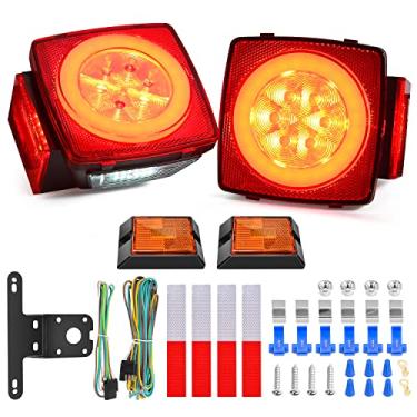 Imagem de Nilight Kit de luz de reboque quadrado com 2 peças LED submersível Halo Glow LED Stop Turn Tail Marcador de luz de licença para reboque 12 V Trailer Boat Camper RV Trucks Snowmobile (TL-41)