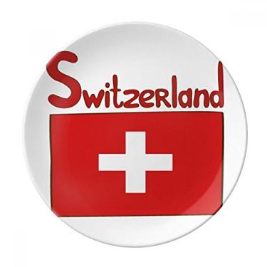 Imagem de Placa decorativa de porcelana com estampa vermelha da bandeira nacional da Suíça, 20,32 cm, jantar em casa