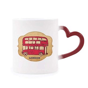 Imagem de UK London Selo guarda-chuva vermelho ônibus sensível ao calor Caneca vermelha muda de cor grés copo