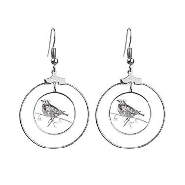 Imagem de Brincos pequenos com pintura de pássaro, linha voadora, argola pendurada, joia circular