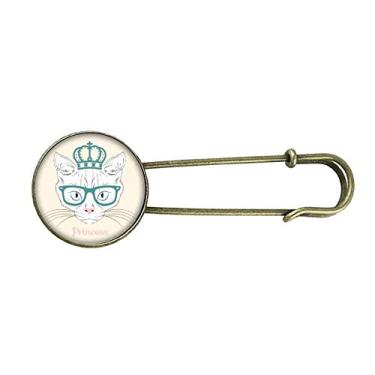 Imagem de Broche de metal retrô com coroa de óculos de sol, princesa, gato branco