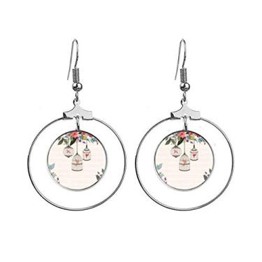 Imagem de Prateleira de flores em formato de gaiola para presente Art Deco, brincos modernos com argola pendente, joia circular
