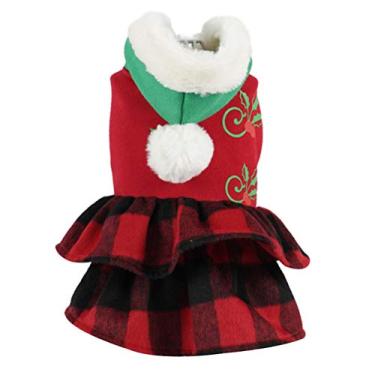 Imagem de de Natal para cães – de Natal para cães e gatos, vestido vermelho liso para inverno com capuz