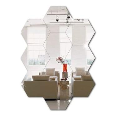 Imagem de Espelho Em Acrilico De Decorativo Parede Hexagonal 10 Peças Decoração Sala Quarto Banheiro