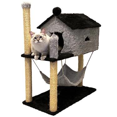 Imagem de Arranhador Gato Casa Com Rede Grande (Cinza)