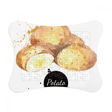 Imagem de Moldura de quebra-cabeça de aquarela saborosa e saudável com batata vegetal, enfeite de jogo de quebra-cabeça