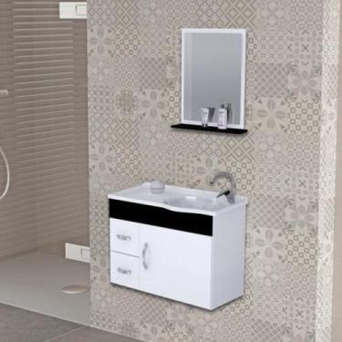 Imagem de Gabinete Para Banheiro Com Pia 2 Gavetas Balcão Suspenso Sochi Branco