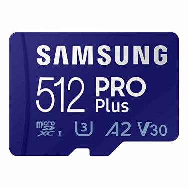 Imagem de Samsung Cartão de memória microSD PRO Plus + adaptador, 512 GB microSDXC, até 180 MB/s, Full HD e 4K UHD, UHS I, C10, U3, V30, A2, para smartphones Android, tablets, GoPro e drone DJI (MB MD512SA/AM)