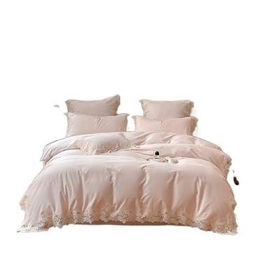 Imagem de Jogo de Cama Jogo de Lençol Conjunto De Cama De 4 Peças De Algodão De Fibra Longa, Quatro Peças De Cama Jacquard Bordada Conjunto de Capas de Edredão (Color : Pink, Size : 2m bed)