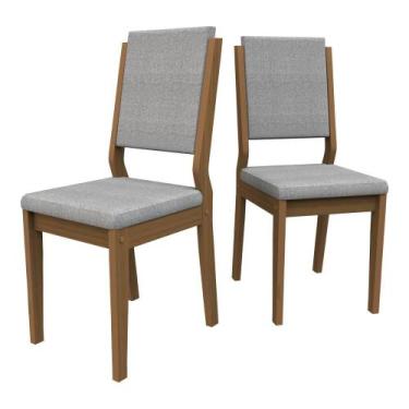 Imagem de Kit 2 Cadeiras De Jantar Carol Linho Imbuia Cinza Tana Decor - New Cev